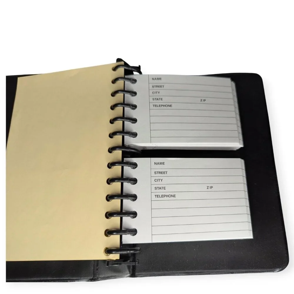 Black Address Spiral Bound Book with Individual Address Cards w/ Gold Lettering